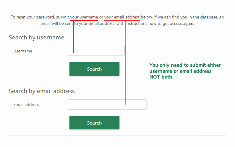 Password reset information 